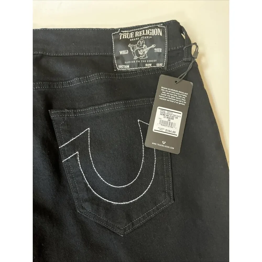 True Religion Jeans Mens 36x32 Geno Relaxed Slim No Flap Black Denim NWT